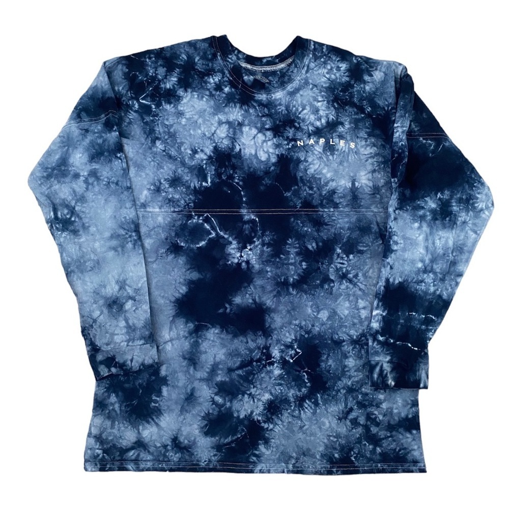 NAPLES Blue White Tie Dye Logo T Shirt in XL